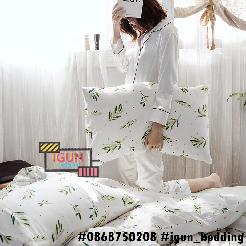 set LÁ CỎ XANH NON bộ Chăn Ga Gối 4 món COTTON ORGANIC 100% nhập khẩu HÀN QUỐC