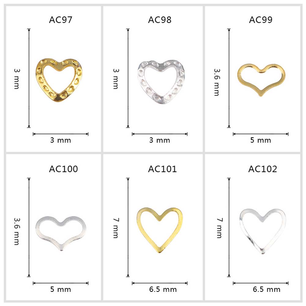 [Hàng mới về] Miếng phụ kiện bằng kim loại hình trái tim rỗng 3D trang trí móng tay thủ công