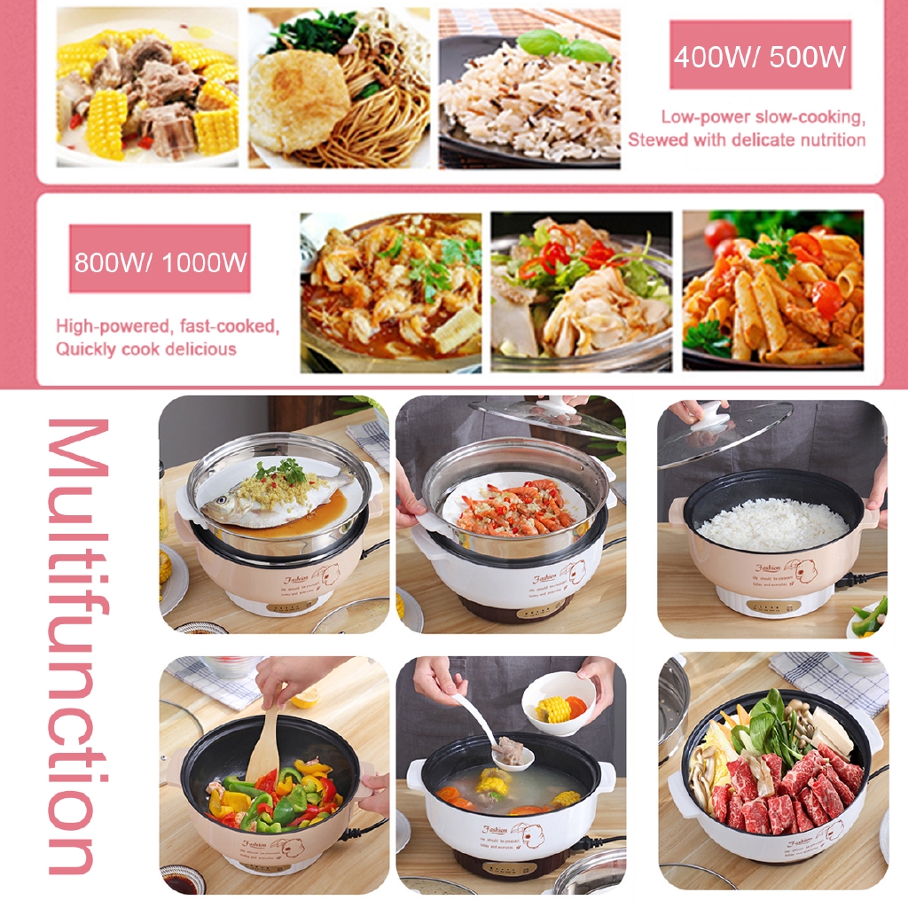 1000W Electric Cooker Heating Pan Cooking Pot Hotpot Noodles Rice Soup Steamer