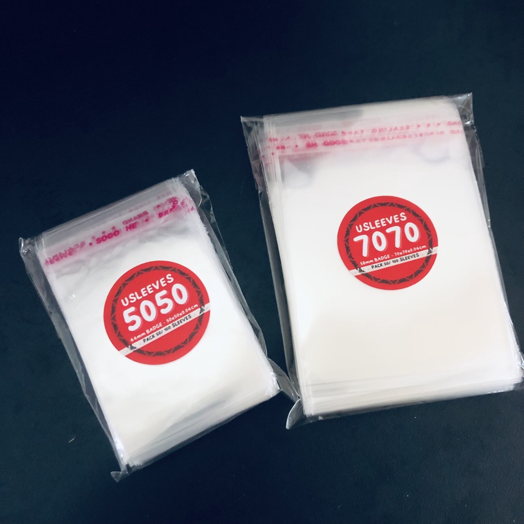 Xấp sleeve USLEEVES size 50x50 vào 70x70 đựng huy hiệu có dán