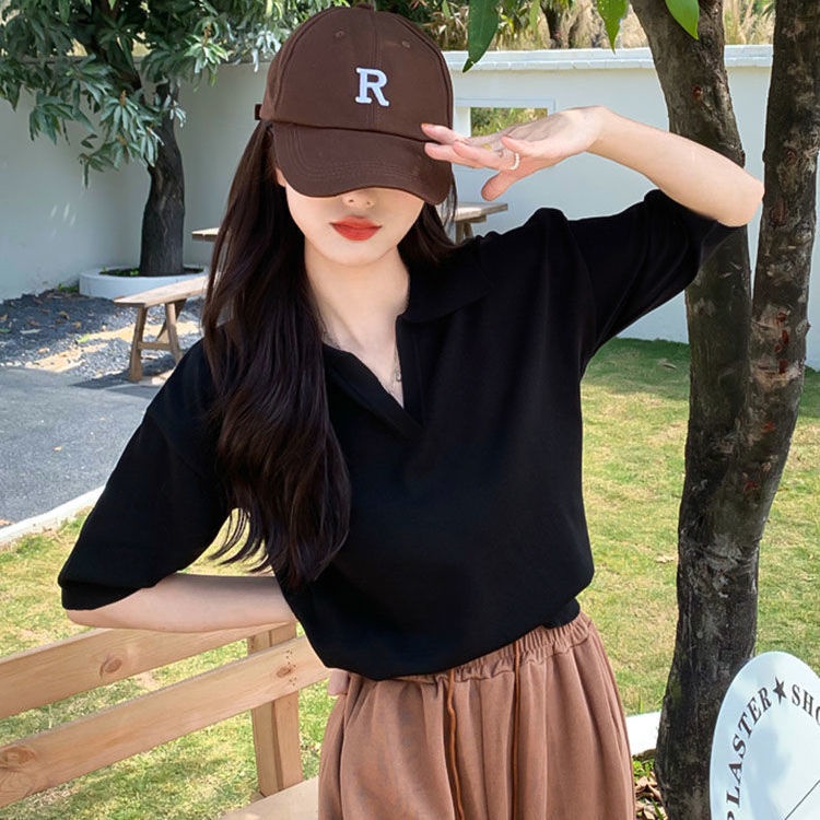 Áo Thun Tay Ngắn Cổ polo Thời Trang Phong Cách Hàn Quốc Cho Nữ