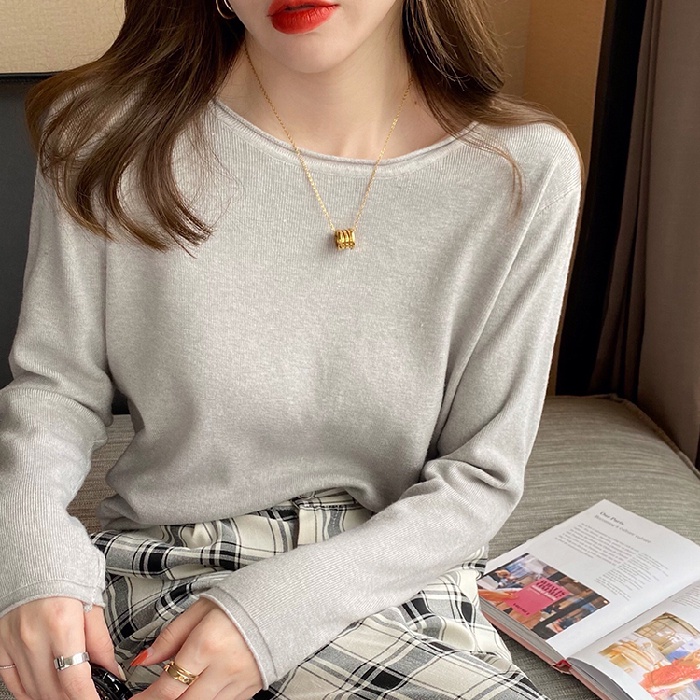 Áo sweater ZHELIHANGFEI dệt kim mỏng tay dài thiết kế trẻ trung cá tính