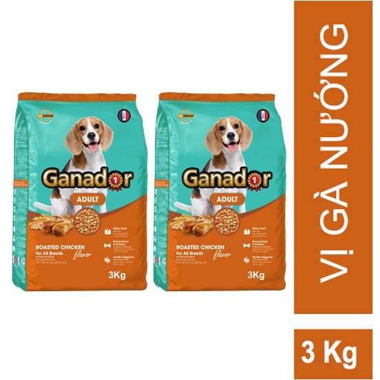 [Mới]Combo 2 gói Thức ăn cho chó trưởng thành Ganador vị gà nướng Adult Roasted Chicken Flavor 3kg/gói