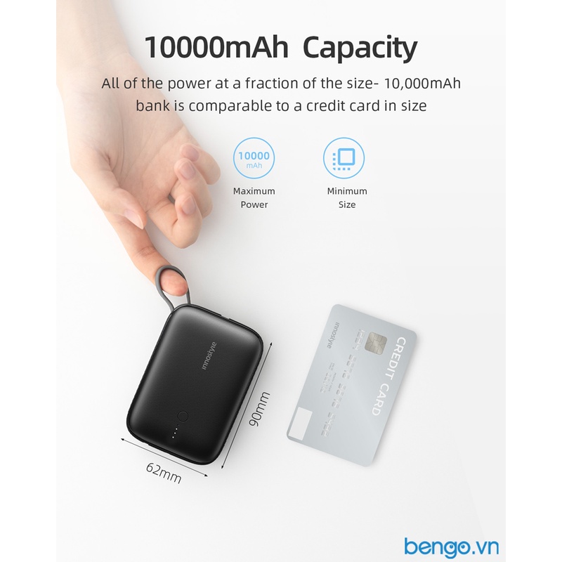 Sạc Dự Phòng INNOSTYLE Powergo Mini 10.000mAh 22.5W Tích Hợp Cáp USB-C - IP22PDBLK