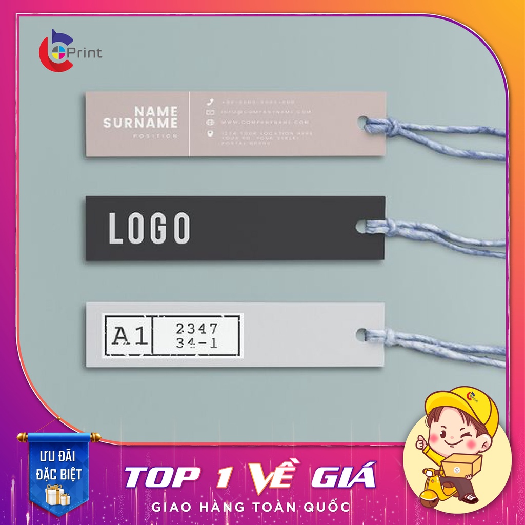 Tag Quần Áo, Mác Treo Quần Áo, Thẻ Treo Thời Trang Size 9x2,5cm Có Đục Lỗ , Chất Liệu C300, Thiết kế theo yêu cầu