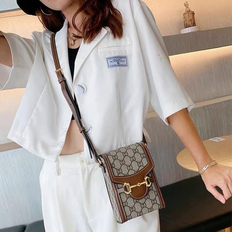 ⚜️HÀNG 1.1⚜️Túi đeo Gucc.ii vân hoa nắp cài_Túi G.C đeo chéo vai da thật nhập khẩu_Túi đeo bụng G.C mini hàng xuất khẩu