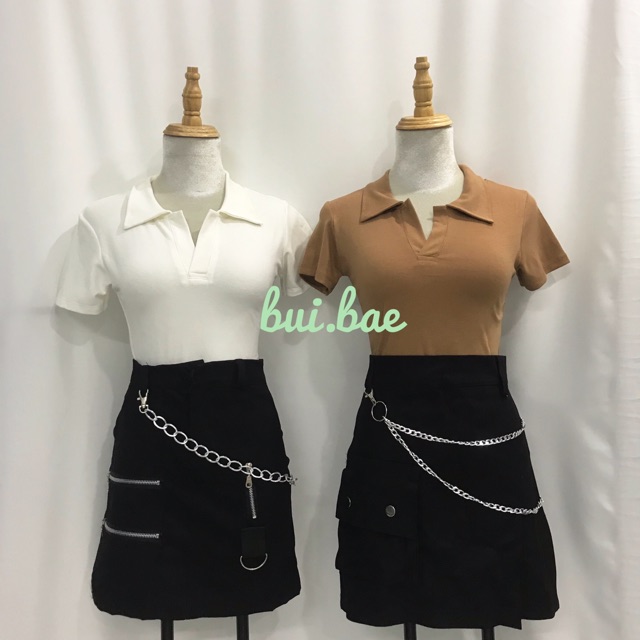 Áo crop polo cổ bẻ (kèm video cận chất vải) | BigBuy360 - bigbuy360.vn