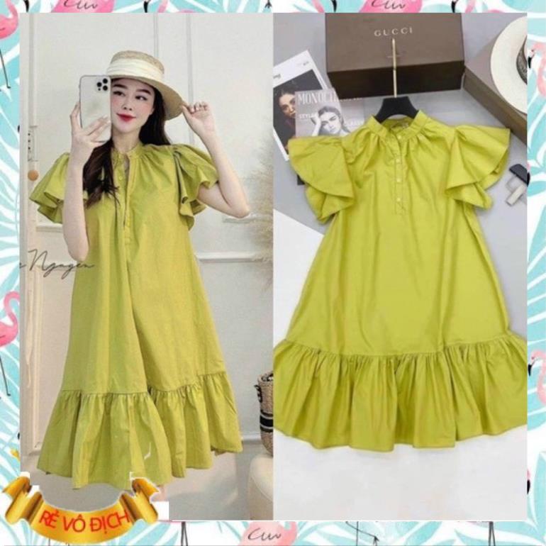 Váy Bầu cổ đức☘️tay bèo,dáng xuông đuôi cá xoè ☘đầm bầu tiểu thư,phù hợp các mẹ mặc đi chơi,đi làm 🍀freesize 43-68kg