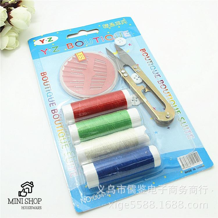 Combo 4 Cuộn Chỉ Nhiều Màu 8 Kim Khâu Các Loại Và 1 Kéo Cắt Dùng Sửa Chữa May Vá Gia Đình
