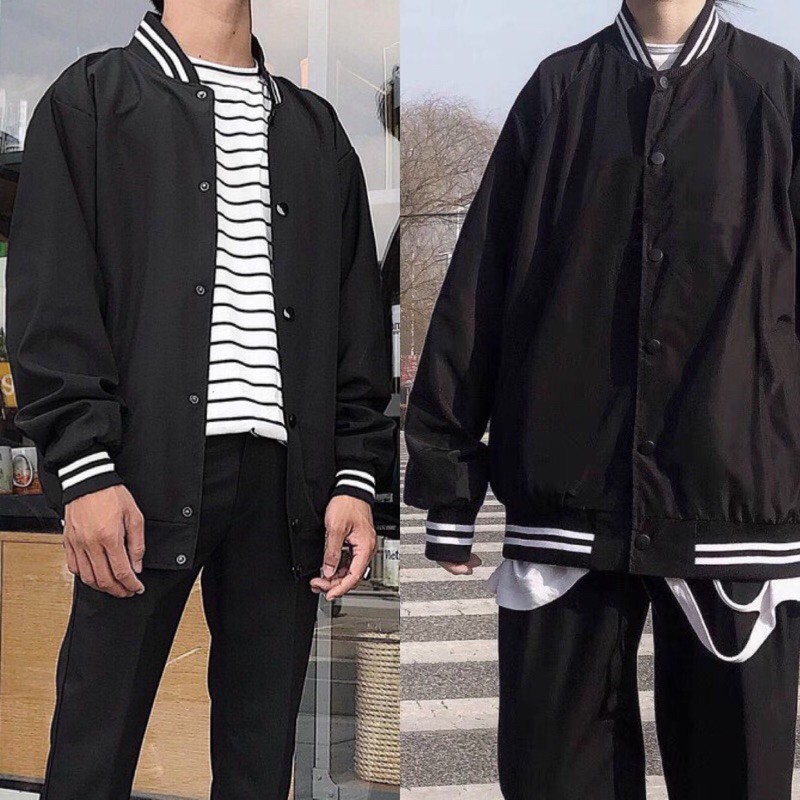 Áo Khoác BOMBER DÙ 2 LỚP BASIC TRƠN Form Rộng Nam Nữ Unisex Ulzzang ( 2 Màu : Đen , Trắng )