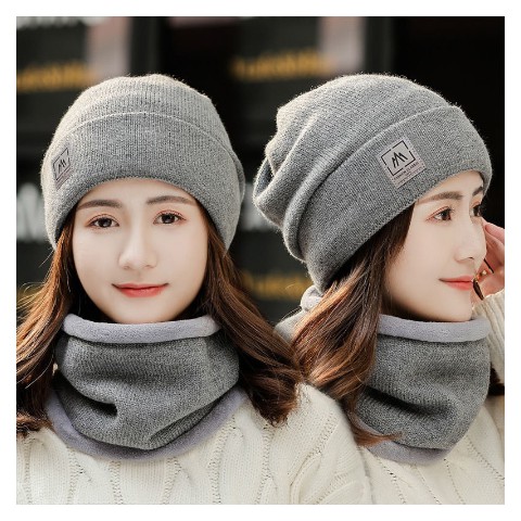 Mũ len nam nữ kèm khăn quàng cổ cao cấp phong cách Hàn Quốc-Feesize
