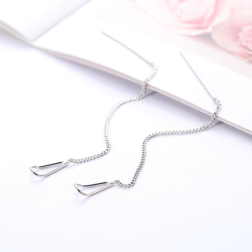 Khuyên tai bạc nữ dáng thả thanh dài, bông tai chuẩn bạc S925