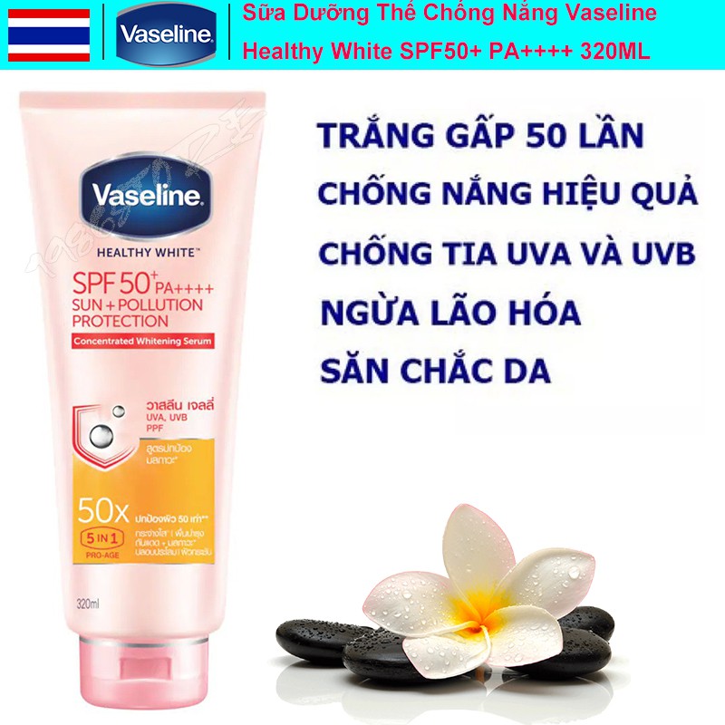 Sữa Dưỡng Thể Làm Sáng Da &amp; Chống Nắng Vaseline Healthy White 50X SPF 50+PA++++ (320ml)