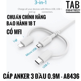 Cáp 3 Đầu Anker PowerLine 2 MFI 0.9 (LN - TypeC - Micro) A8436 - Bảo Hành 18T
