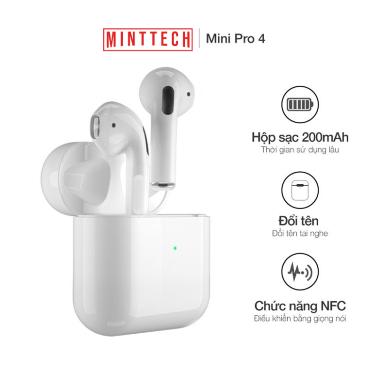 【COD】[SaleXả hàng] Tai nghe bluetooth không dây PRO4 MintTech, Bluetooth 5.0 âm thanh cực tốt Đàm thoại sắc nét, nhét tai thời trang cho iphone, android samsung, oppo, xiaomi, sony, vsmart tai nghe nhet tai âm thanh HD bass mạnh, pin trâu, pro 4 2020