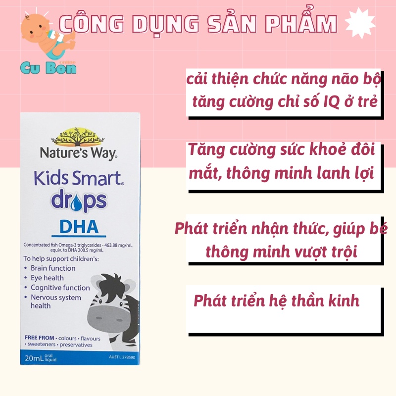 DHA Nature Way Kids Smart Drops DHA dạng giọt 20ml cho bé từ sơ sinh thông minh lanh lợi đôi mắt khoẻ mạnh