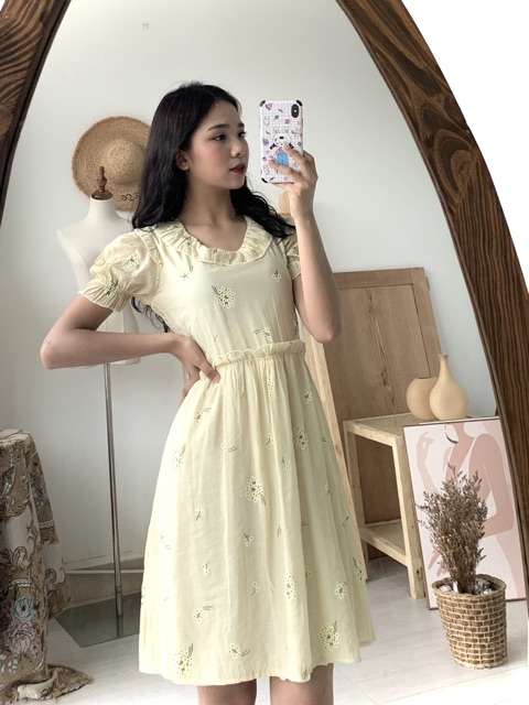 Váy babydoll voan tơ hoa nhí 2 màu be, trắng (ảnh thật shop chụp)