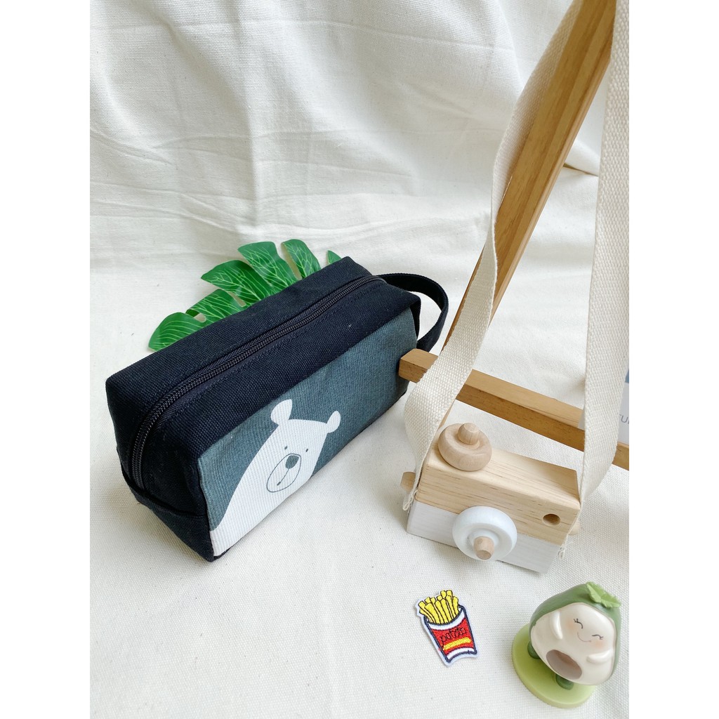Bóp Viết Vải Canvas Gấu Đen