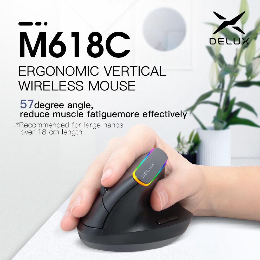 Chuột không dây Delux M618C 2.4G 6 Nút RGB 1600 DPI