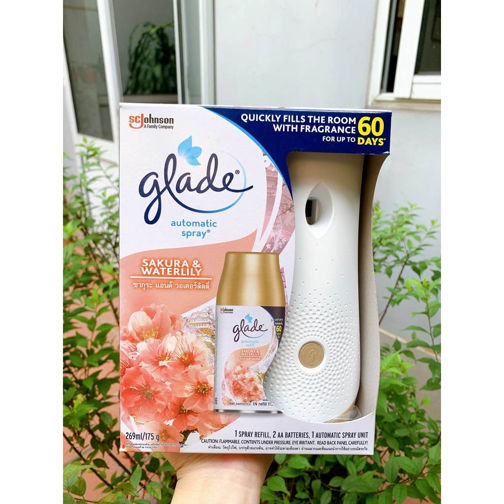 Máy Xịt Phòng Tự Động GLADE 3in1 mẫu mới 2021 (Hương Sakura &amp; Water Lily)