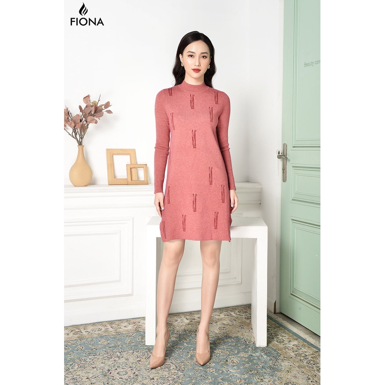 Đầm len dáng suông FIONA, váy đầm len dài tay, cổ cao, dệt họa tiết D859078 | BigBuy360 - bigbuy360.vn