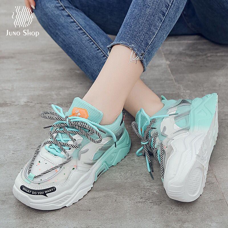 Giày thể thao nữ độn đế 5cm Sneaker màu xu hướng ULzzang2 dây buộc kiểu đế cao lượn sóng mẫu mới 2020