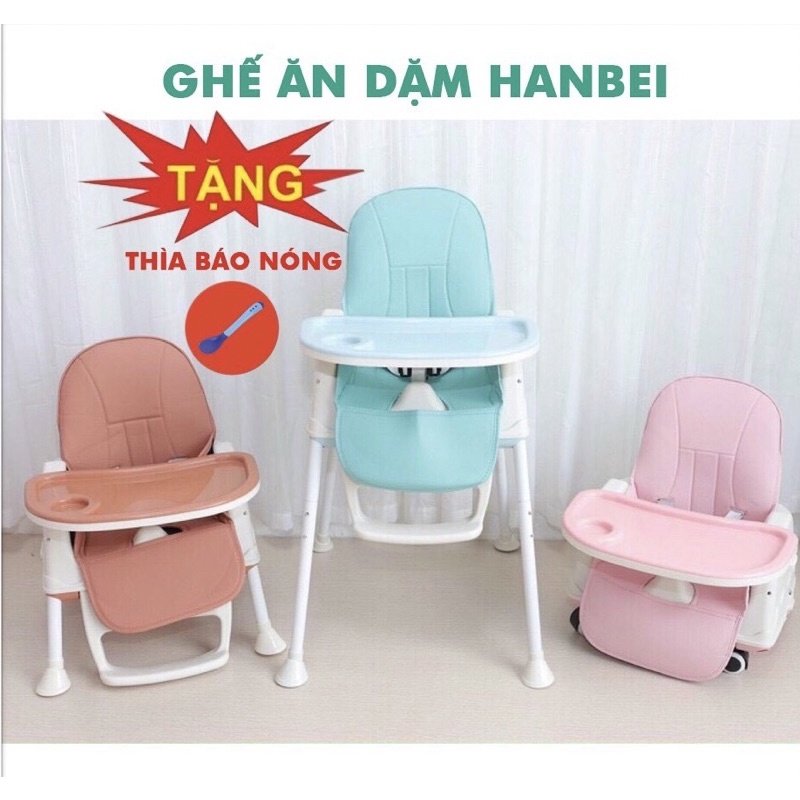 [HCM-GIÁ TỐT] Ghế ăn dặm Hanbei cho bé kèm đệm và bánh xe.