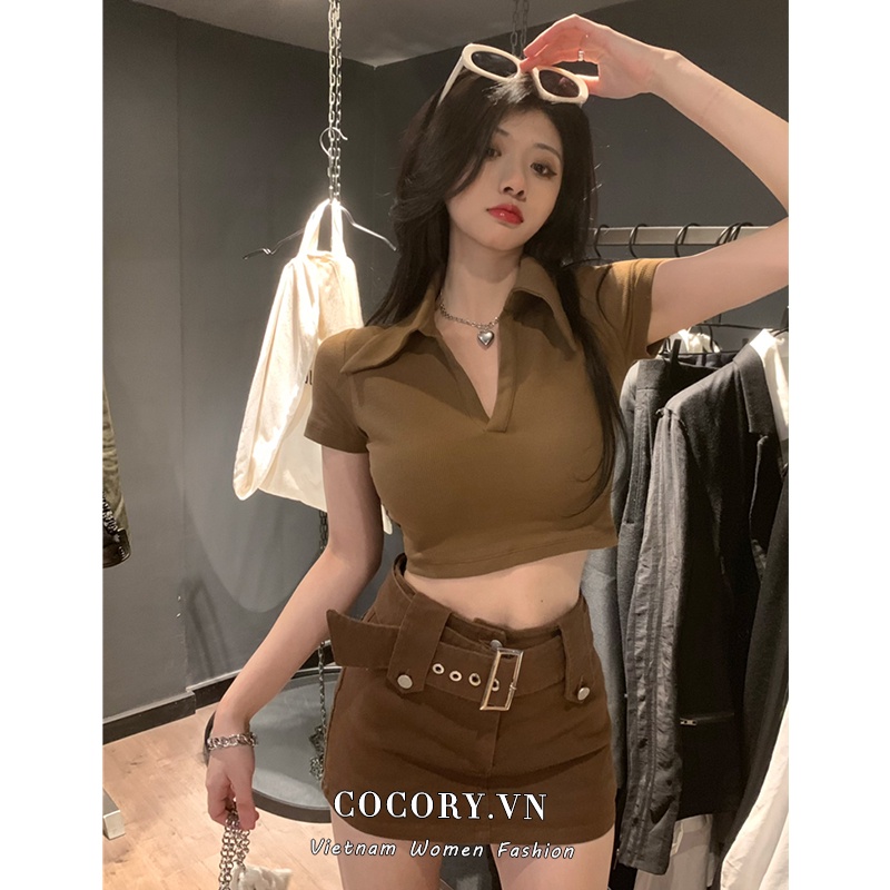 Cocory vn Áo Thun Ngắn Tay Cổ Chữ V Gợi Cảm Cho Nữ