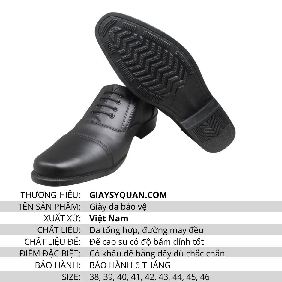 Giày bảo vệ, đã may đế chắc chắn, không buộc dây màu đen.