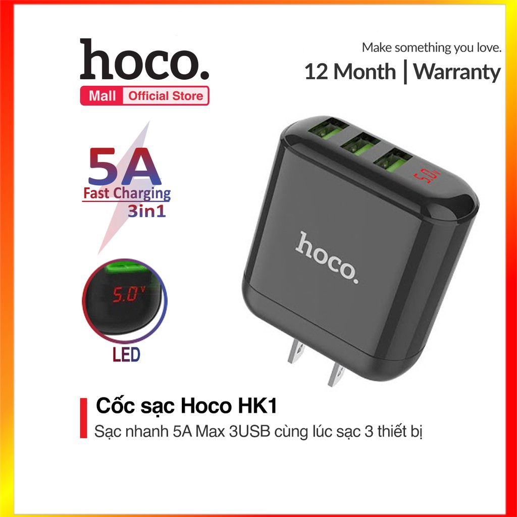 Củ sạc Hoco HK1 Sạc Cùng lúc 3 cổng USB Fast Charging 5V/5A Max Cho Smart phone - Table  - SmartShop