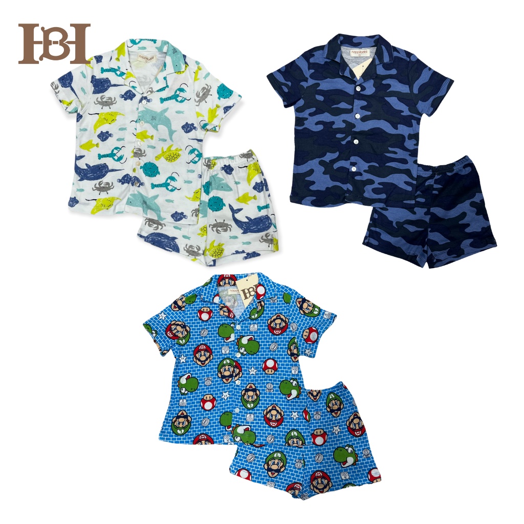 Đồ bộ quần áo pyjama cộc tay Happiibabii chất cotton mềm mại cho bé trai bé gái mặc ở nhà mùa hè (1-10 Tuổi)