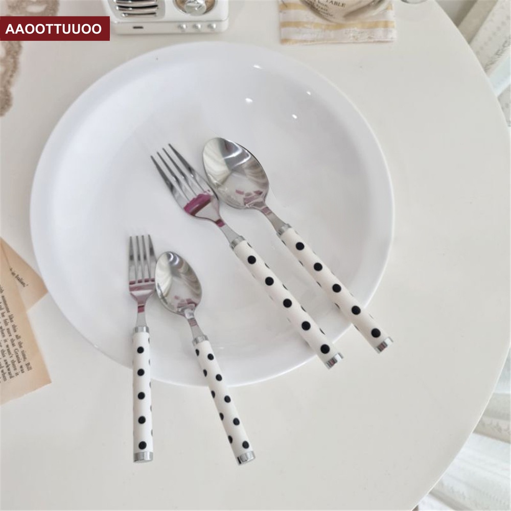 Bộ dụng cụ bàn ăn bằng thép không gỉ phong cách retro hàn quốc