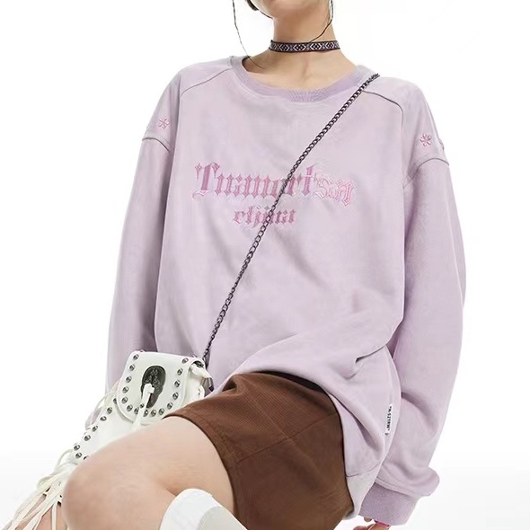 Áo sweater ZHELIHANGFEI tay dài cổ tròn thời trang Mỹ cá tính