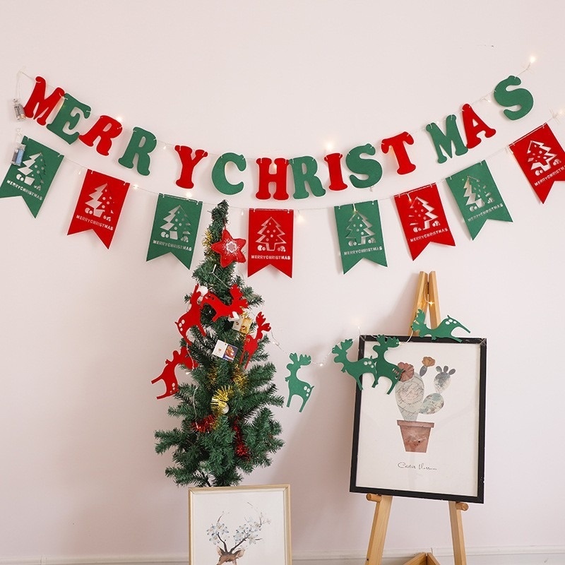 Dây Cờ Tam Giác / Tuần Lộc / Ông Già Noel Bằng Vải Không Dệt Phát Sáng Trang Trí Giáng Sinh 8 Kiểu