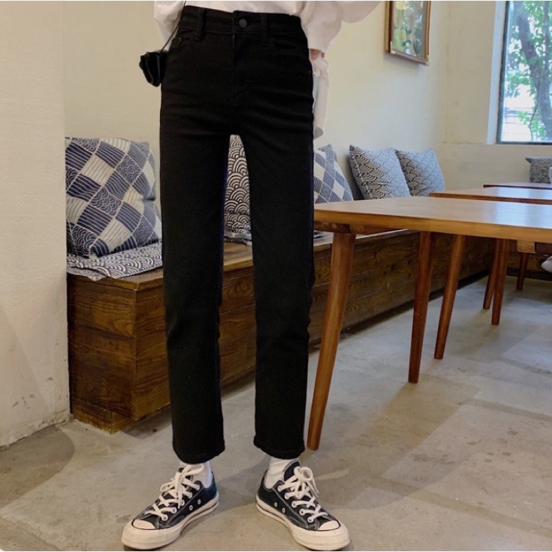 quần jean nữ ống đứng màu đen, xanh lưng siêu cao phong cách Hàn quốc ( hình thật kèm video)