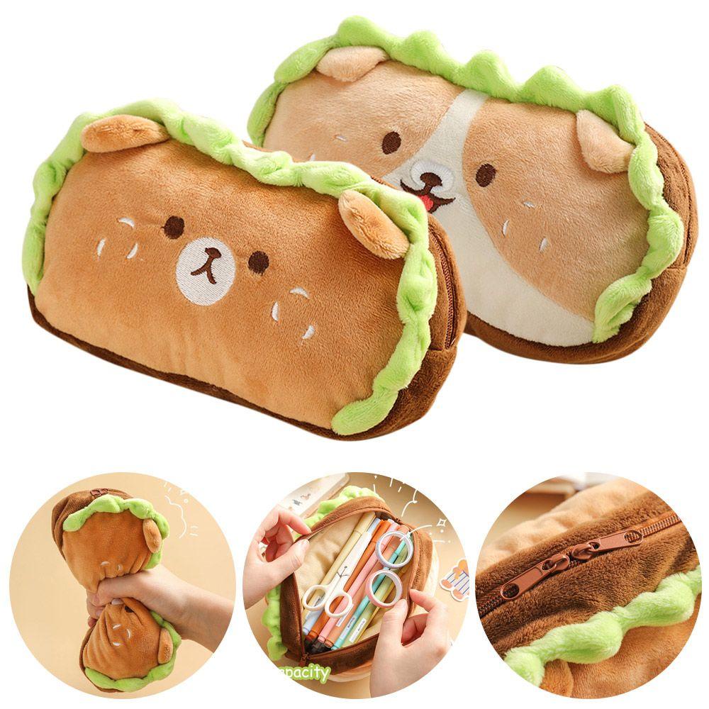 Túi Đựng Bút Hình Hamburger Bằng Lông Nhung Kích Thước Lớn Dễ Thương Xinh Xắn