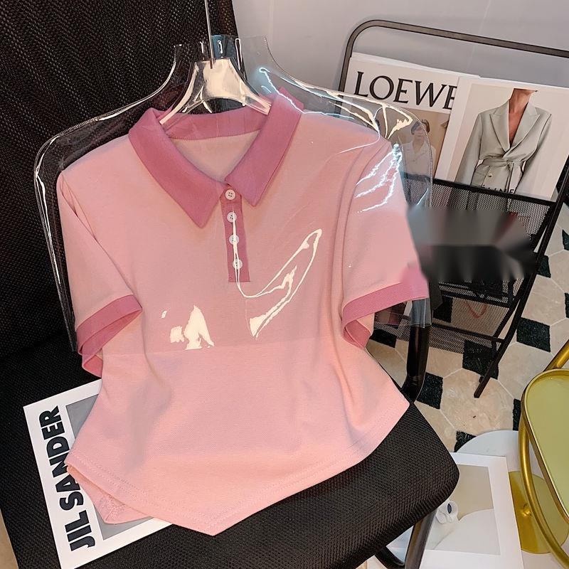 Áo polo Tay Ngắn Cổ Bẻ Màu Sắc Tương Phản Dành Cho Nữ