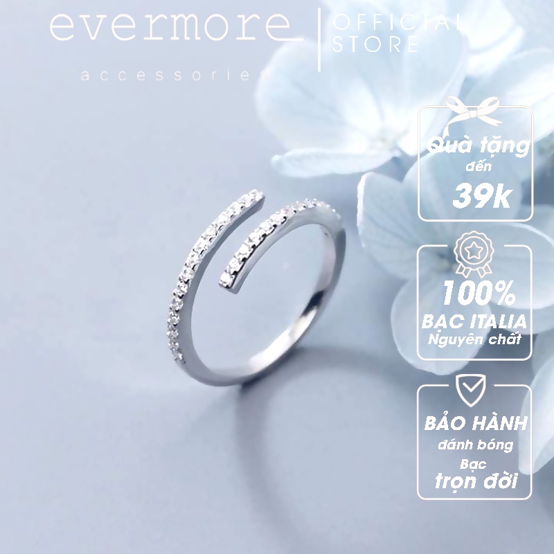 Nhẫn bạc EVERMORE, nhẫn bạc Ý 925 đá hai nhánh Hold Me thanh lịch, minimalism - N053