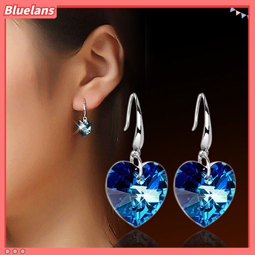 Đôi khuyên tai gắn đá hình trái tim màu xanh dương thanh lịch và đẹp mắt cho nữ