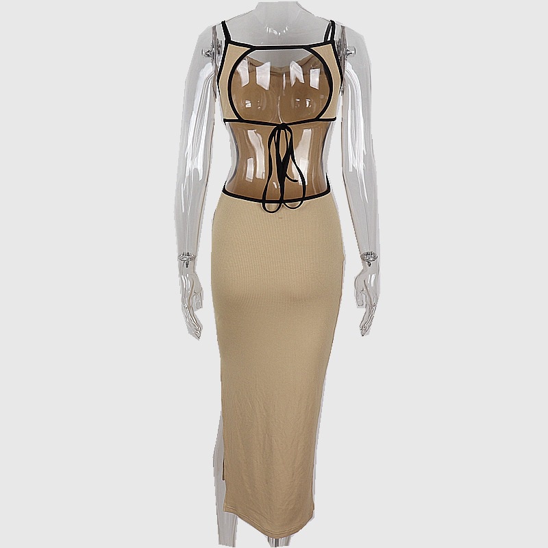 Đầm không tay DUNEA phối ren hở lưng thắt nơ thời trang quyến rũ cho nữ