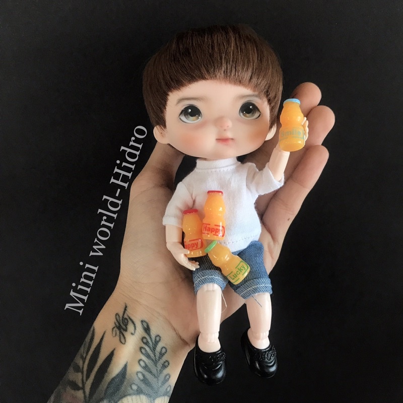 Combo 4pcs Mô hình chai sữa chua Yaourt trái cây mini tí hon trang trí nhà búp bê tỉ lệ 1/8 1/12