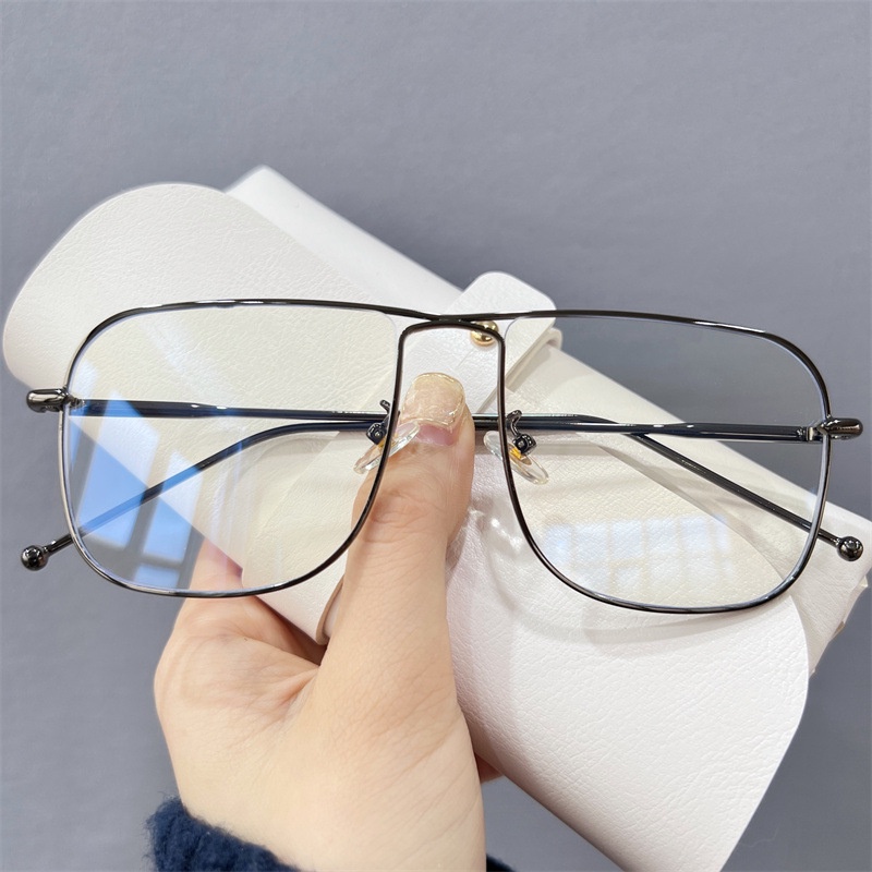 Mắt Kính Gọng Vuông Kim Loại Chống Ánh Sáng Xanh Thời Trang Retro Cho Nam Nữ