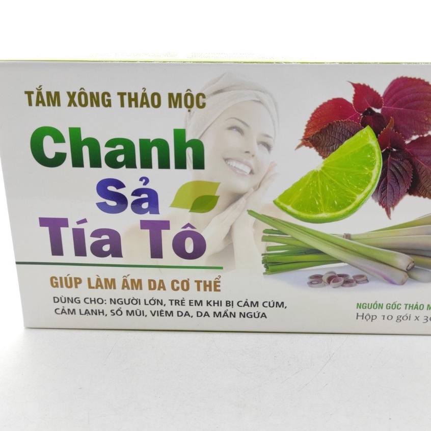 Tắm Xông Thảo Mộc Chanh Sả Tía Tô & Tắm Xông Thảo Dược Sả Gừng Ngải Cứu Tía Tô - Hộp 10 gói