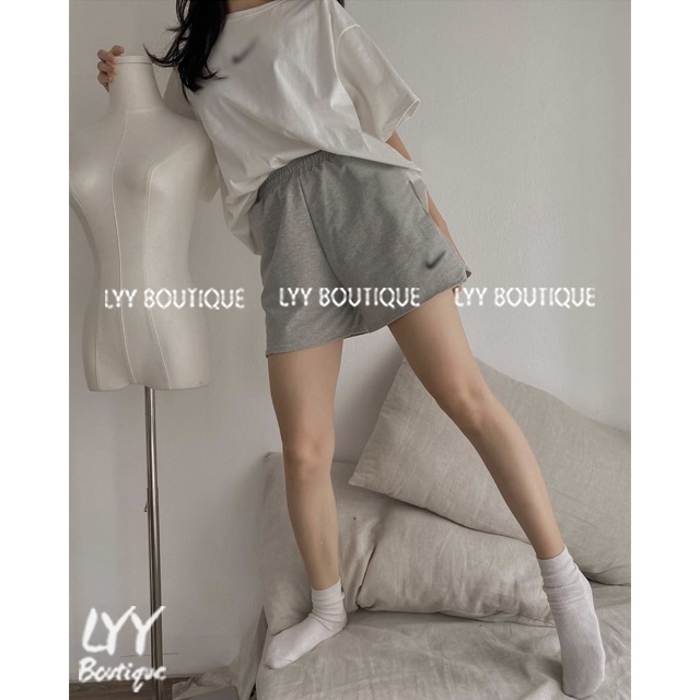 Quần Đùi Nữ Thêu Logo, Quần Short Thể Thao Chất Da Cá Mềm Mát Hàng Quảng Châu LYY BOUTIQUE