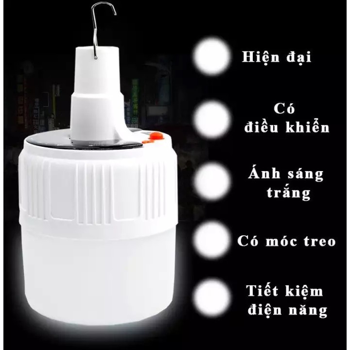 Đèn LED tích điện không dây - Đèn năng lượng mặt trời công suất 90W có remote điều khiển từ xa 5 chế độ sáng