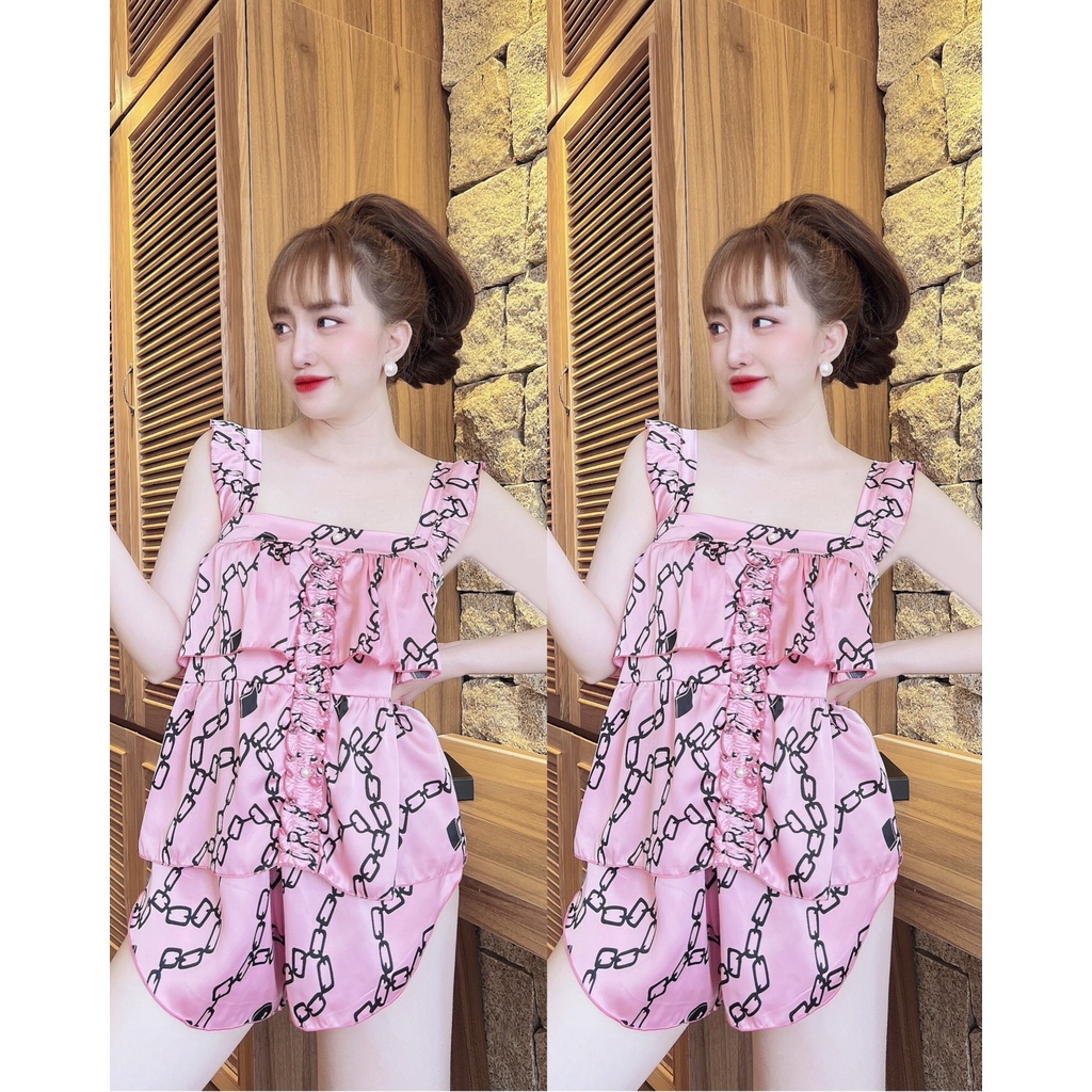 Đồ Ngủ Sexy Nữ, Bộ Chiffon Nhún Bèo B052