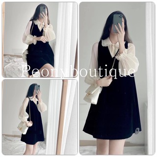 Set Váy Cổ V Áo Tay Bồng PEONYB Nữ [FREESHIP] 🌸 Bộ đầm yếm dáng suông chữ A, thiết kế bánh bèo tiểu thư Ulzzang HOT 🌸