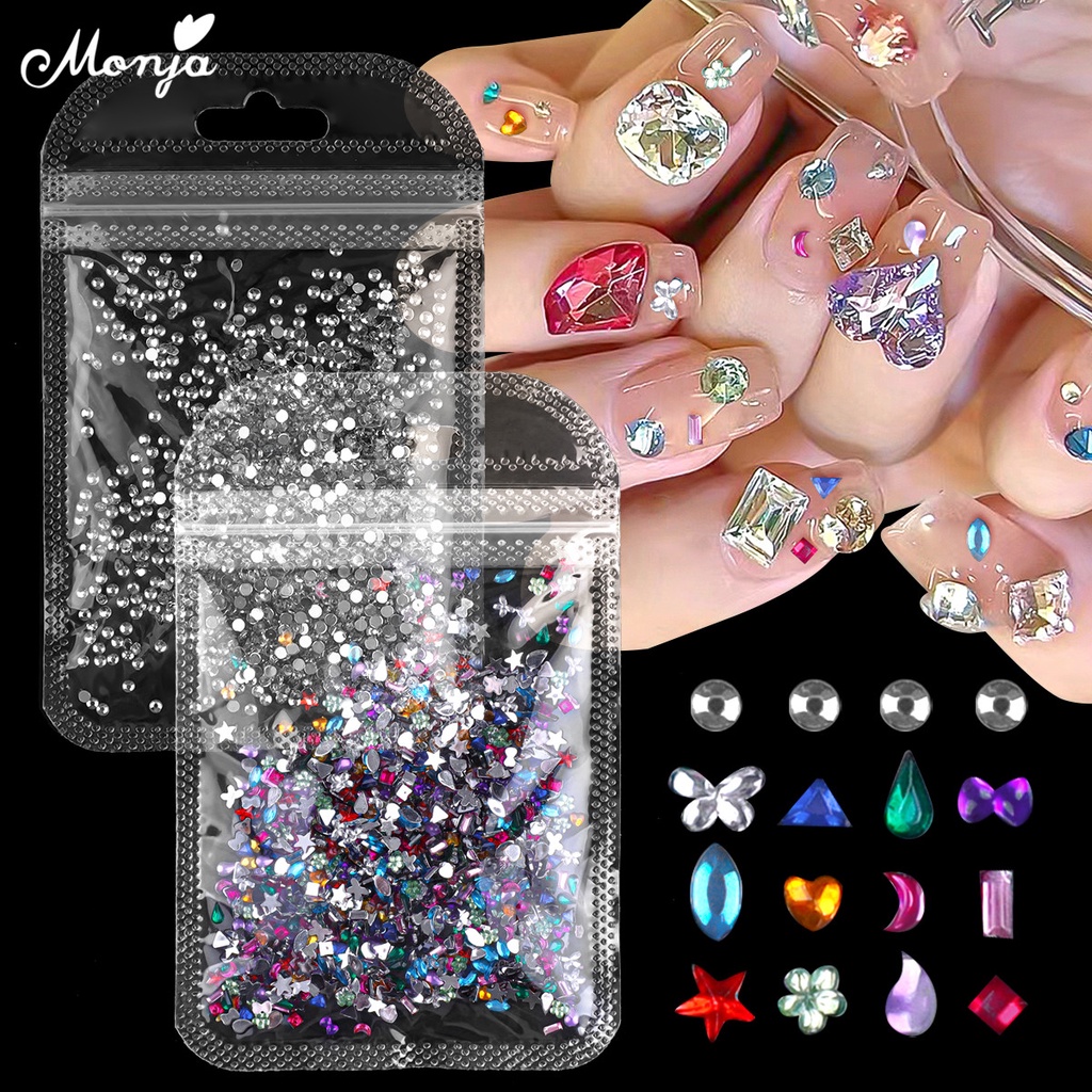 Monja Đá Pha Lê Kim Cương Giả Nhiều Màu Sắc Trang Trí Móng Tay Nghệ Thuật 3D Diy