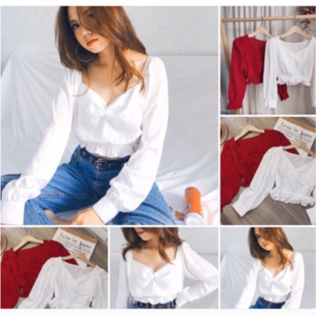 Áo kiểu croptop linen lụa