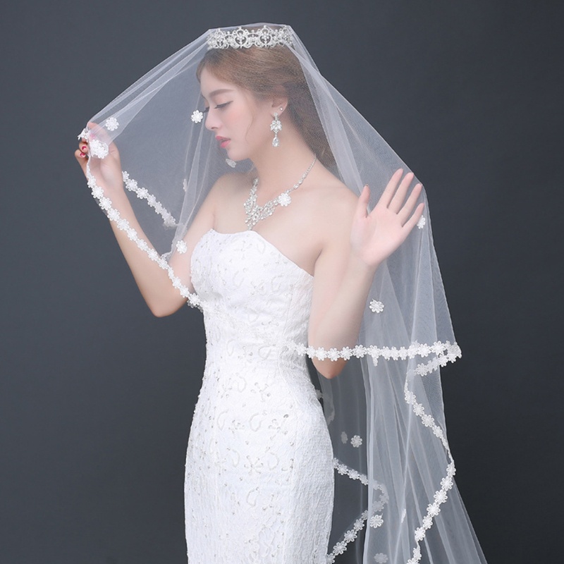 Mạng Che Mặt Cho Cô Dâu Bằng Vải Tuyn Một Lớp Dáng Dài Trang Nhã